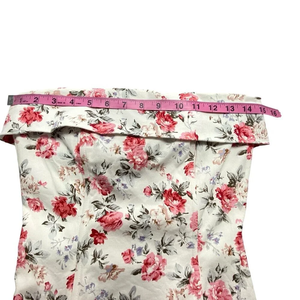 MABLE Women Midi Corset Dress Sz S White Bodycon Tube Floral Straight Across